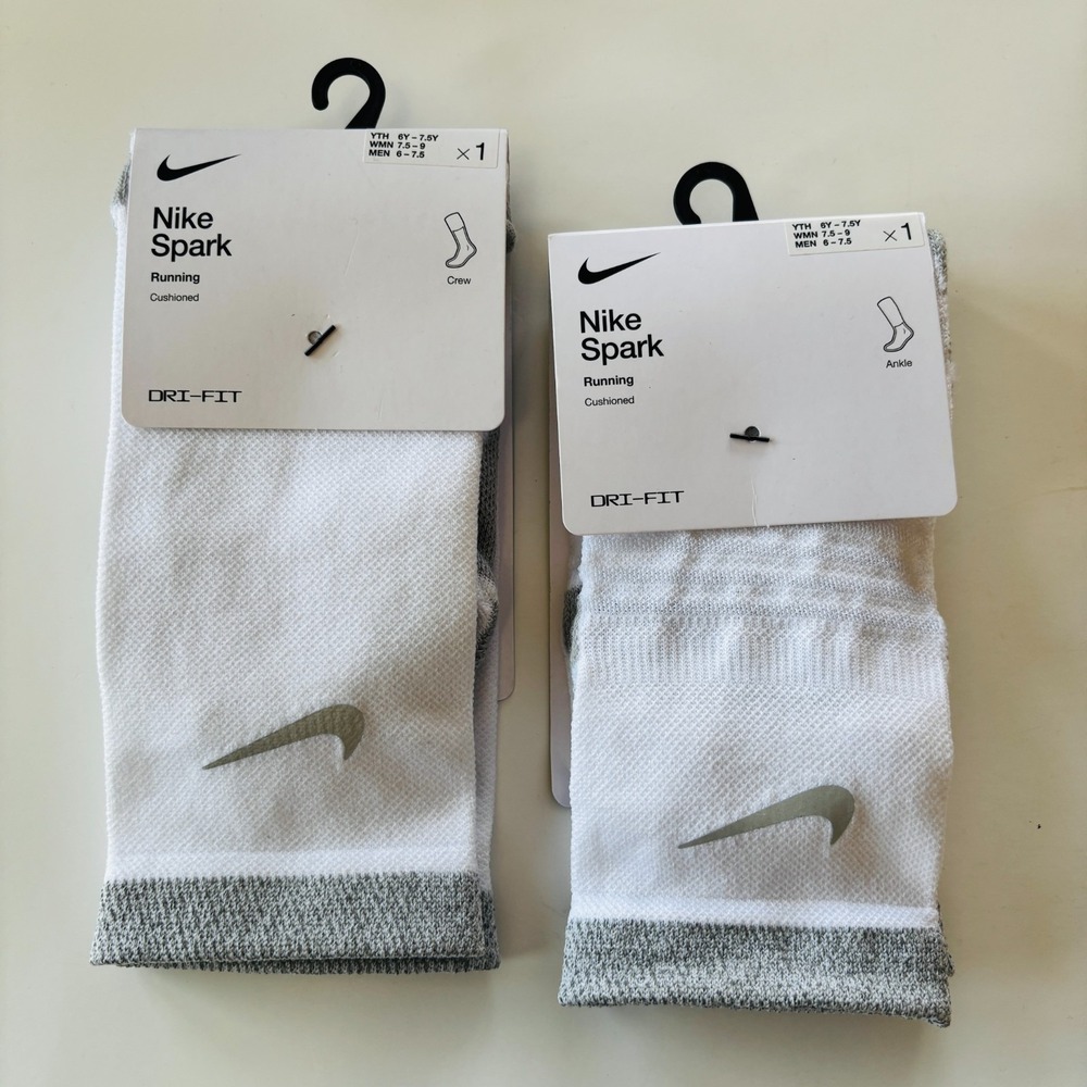 Mens Sz‎ 6-7.5/Wmns 7.5-9/YTH 6Y-7.5Y Nike Spark White Ankle/Crew Running Socks